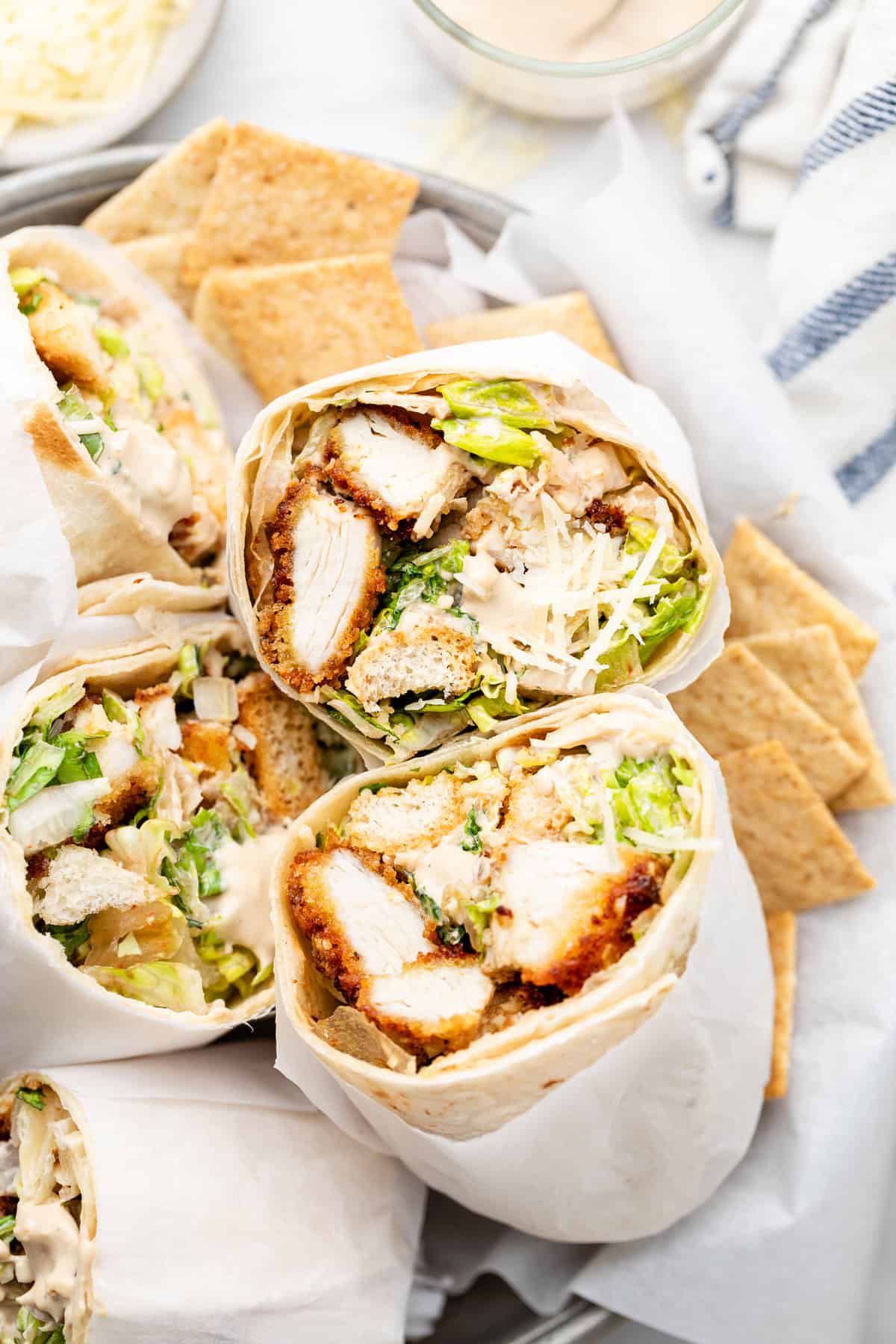 Ceasar fried chicken wrap with garden salad
